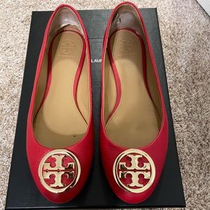 Tory Burch red leather ballet flats